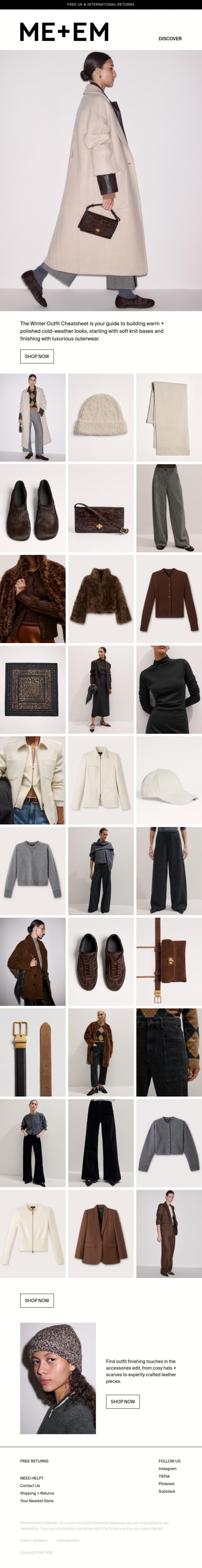 Email Design Inspiration from ME+EM, The Winter Outfit Cheatsheet