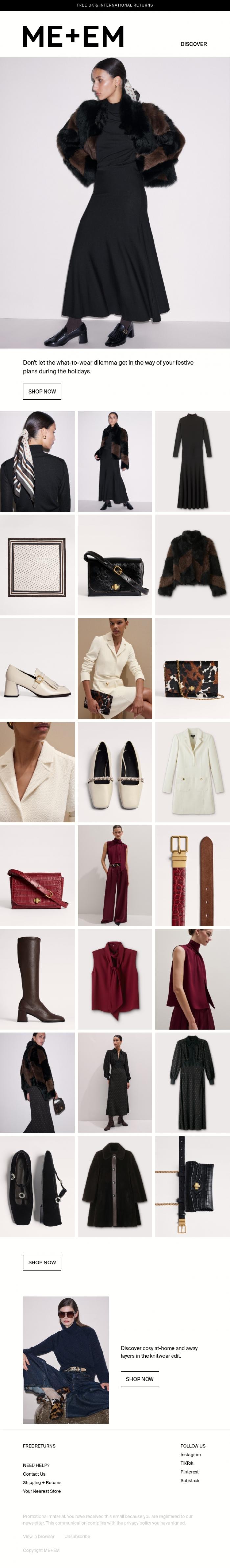 Email Design Inspiration from ME+EM, Last-Minute Looks | Holiday Edition
