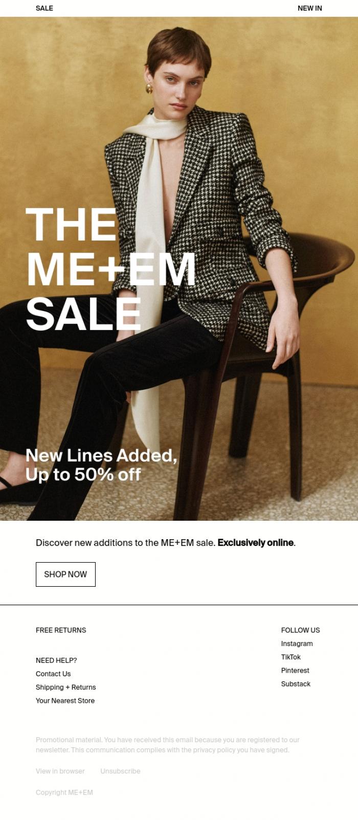Email Design Inspiration from ME+EM, Sale Continues | New Lines Added