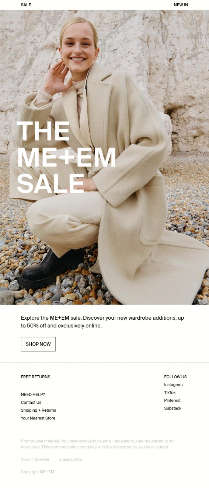 Email Design Inspiration from ME+EM, Sale Continues | Up To 50% Off