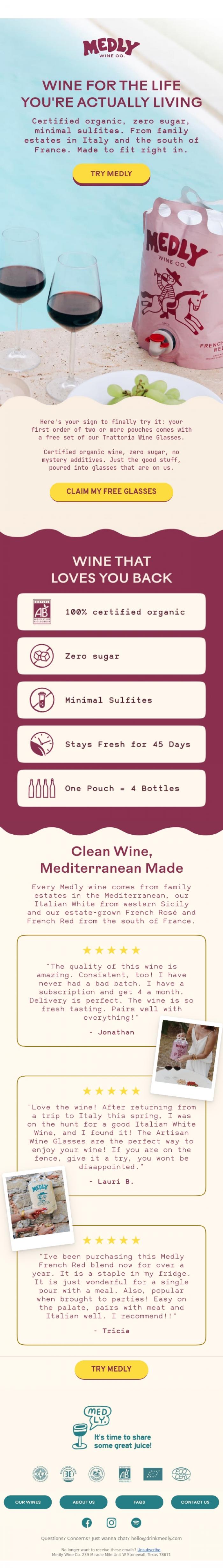 Email Design Inspiration from Medly, 🍷 Wine you don't have to think twice about