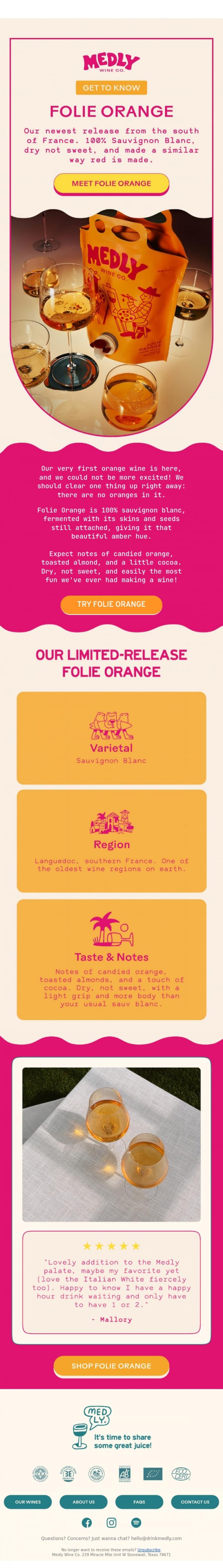 Email Design Inspiration from Medly, So... what exactly is orange wine??