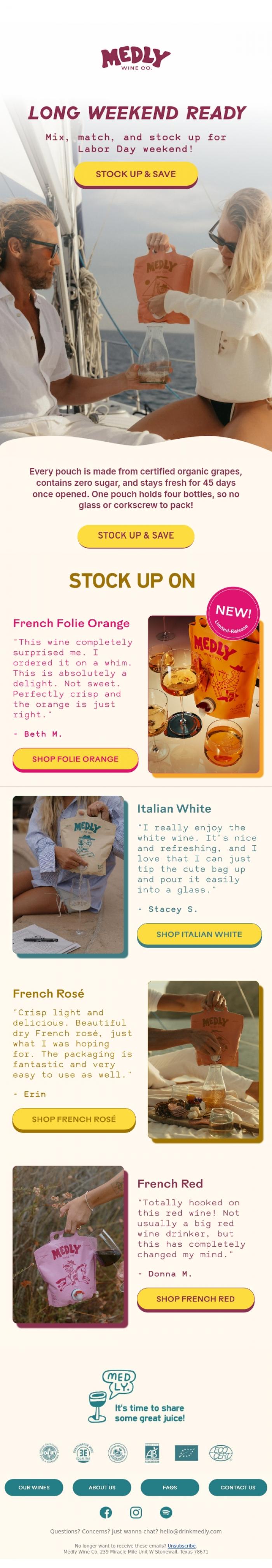 Email Design Inspiration from Medly, long weekend ready