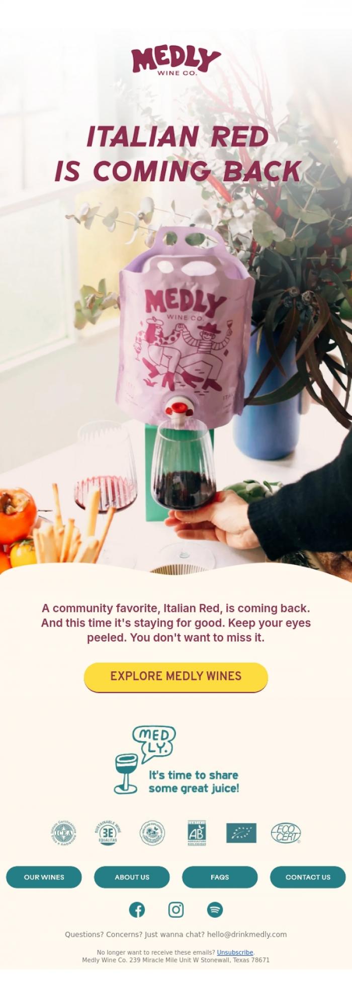 Email Design Inspiration from Medly, It's coming back... 👀 🍇