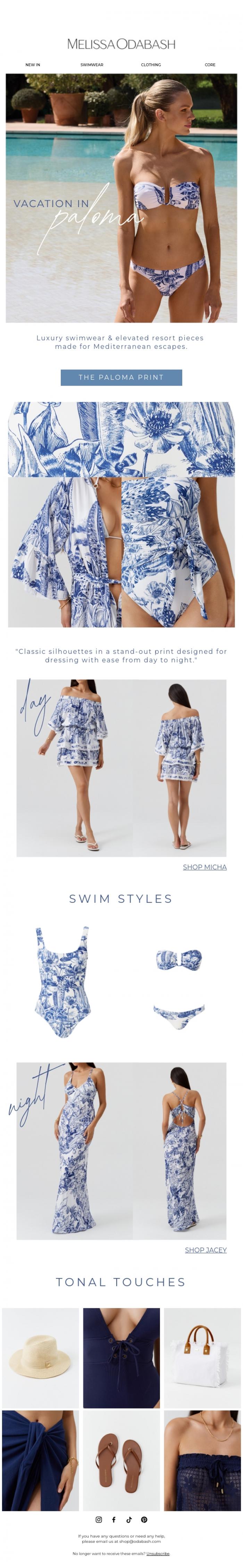 Email Design Inspiration from Melissa Odabash, Vacation in Paloma