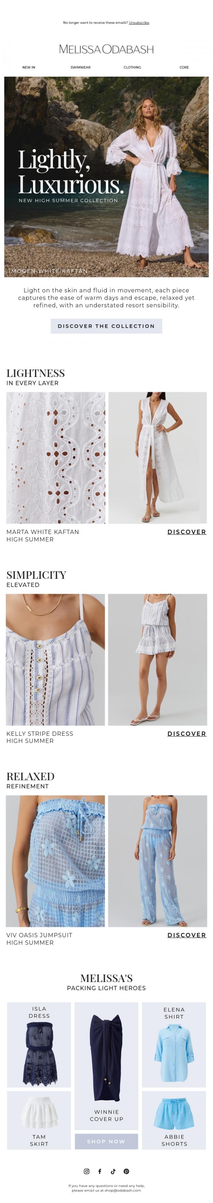 Email Design Inspiration from Melissa Odabash, Lightly Luxurious