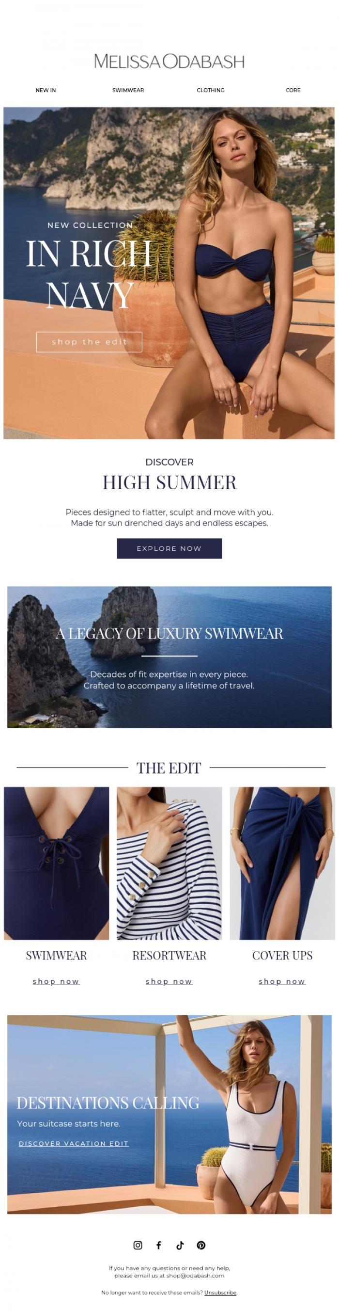 Email Design Inspiration from Melissa Odabash, In Deep Navy