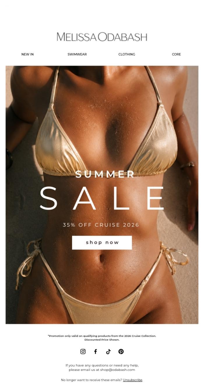 Email Design Inspiration from Melissa Odabash, The Summer Sale Has Arrived