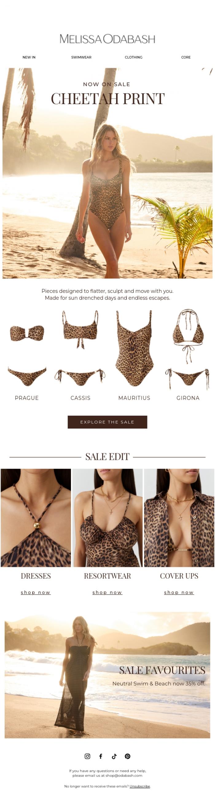 Email Design Inspiration from Melissa Odabash, Now On Sale: Cheetah Print