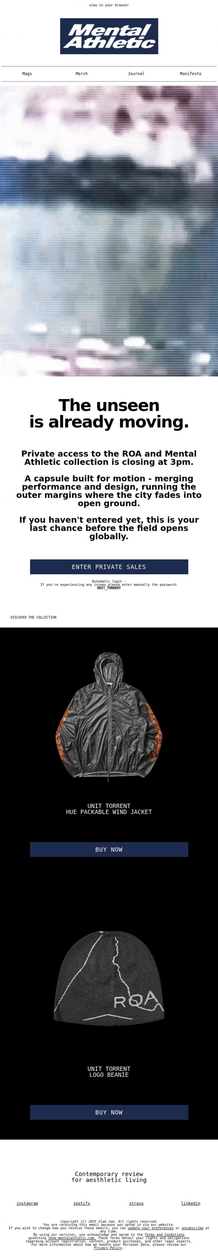 Email Design Inspiration from Mental Athletic, ROA and Mental Athletic - Hurry Up, Private Sales Closing Soon