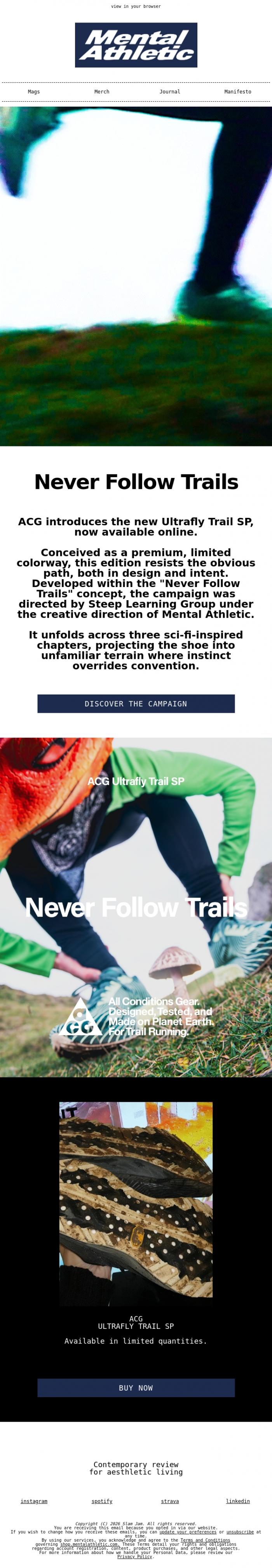 Email Design Inspiration from Mental Athletic, Never Follow Trails