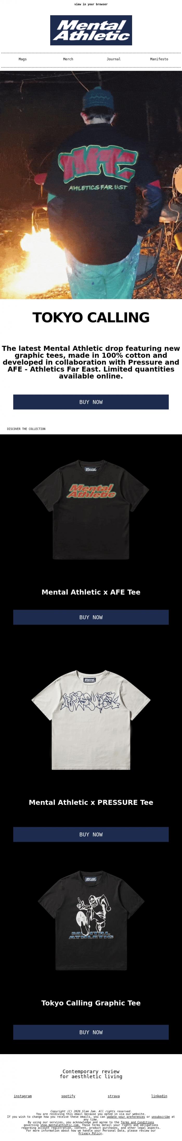 Email Design Inspiration from Mental Athletic, Tokyo Tees Out Now