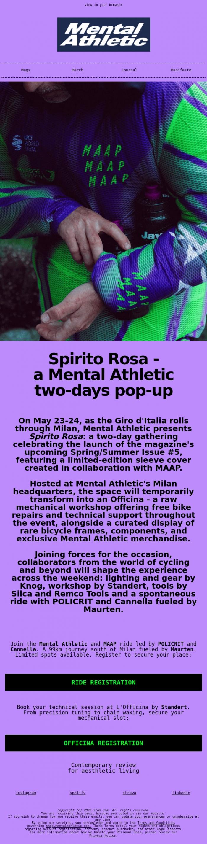Email Design Inspiration from Mental Athletic, Spirito Rosa rolls into Milan