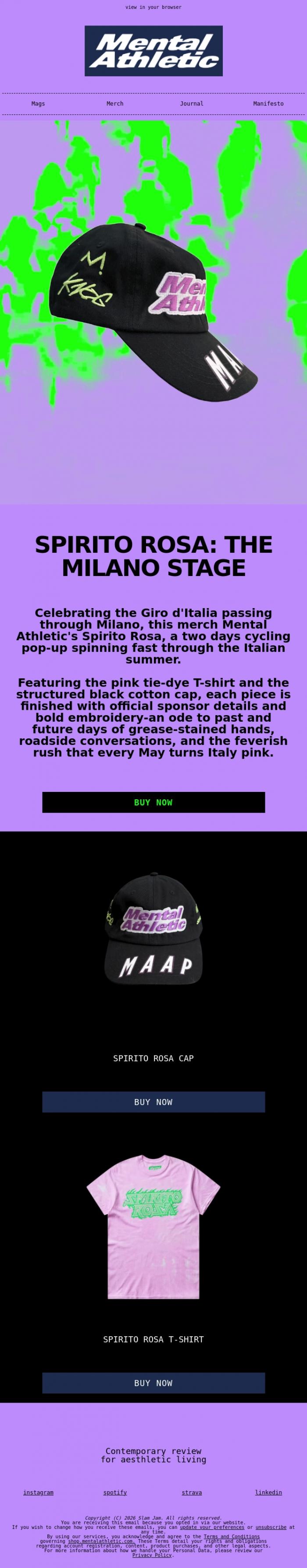 Email Design Inspiration from Mental Athletic, Spirito Rosa Merch Drop