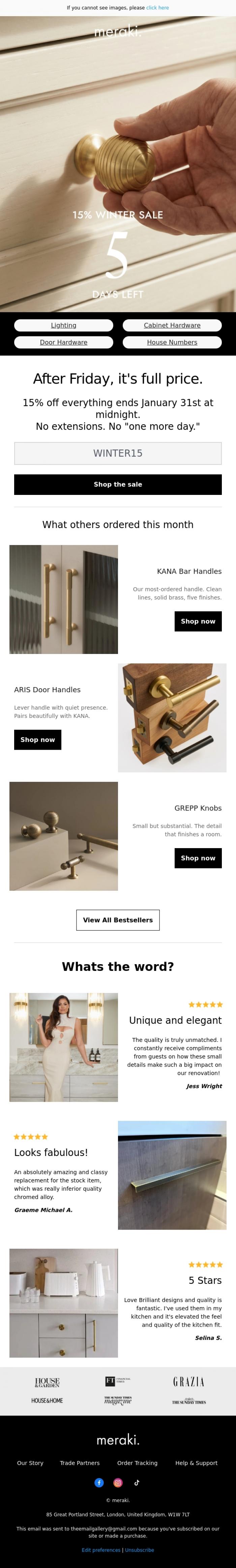 Email Design Inspiration from meraki., This ends Friday.