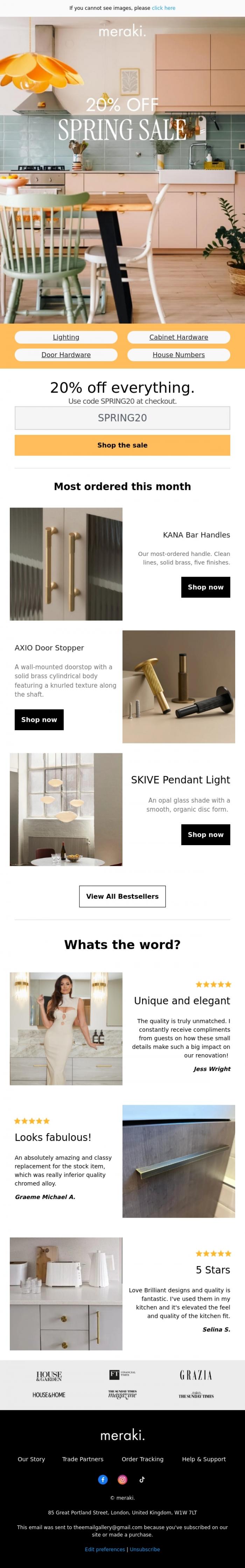 Email Design Inspiration from meraki., 20% Off Limited Time