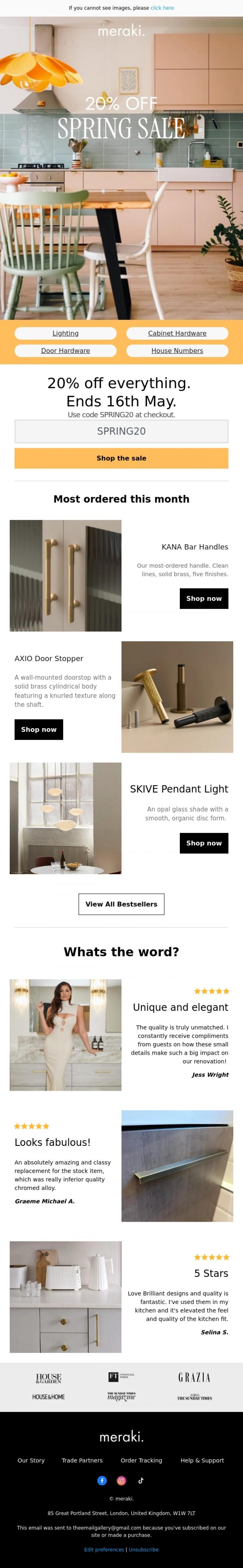 Email Design Inspiration from meraki., 20% off - ends in 3 days