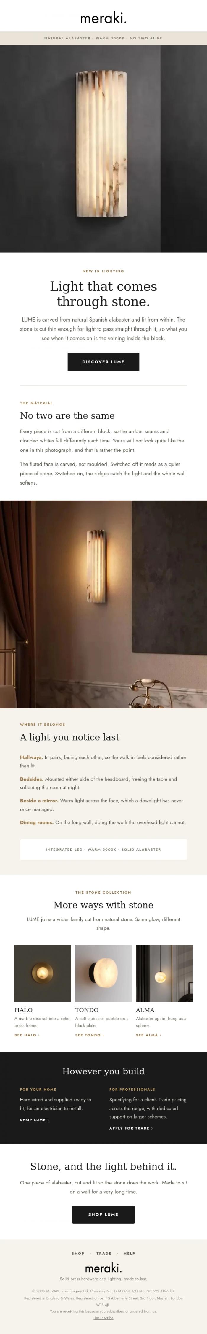 Email Design Inspiration from meraki., Light that comes through stone