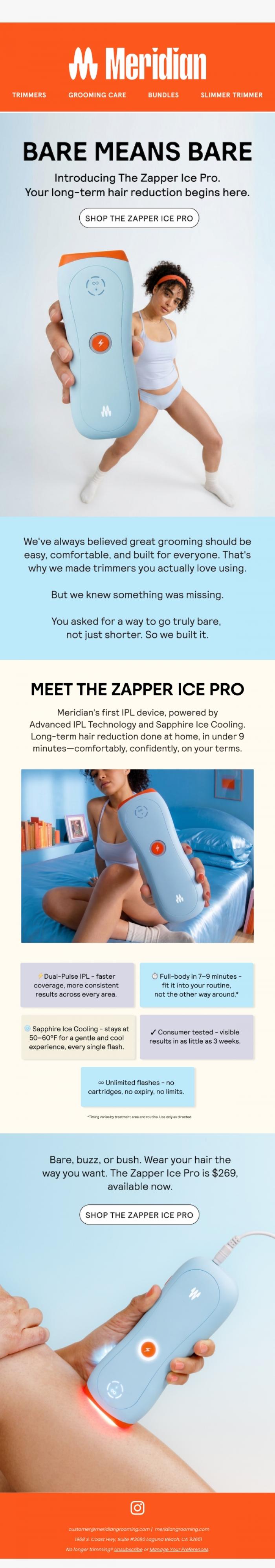 Email Design Inspiration from Meridian, Introducing The Zapper Ice Pro