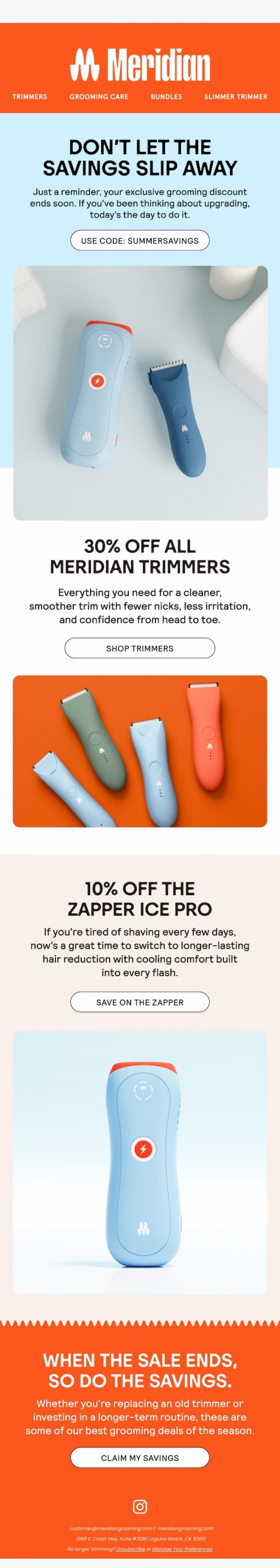 Email Design Inspiration from Meridian, Final Hours: Don't Miss 30% Savings!