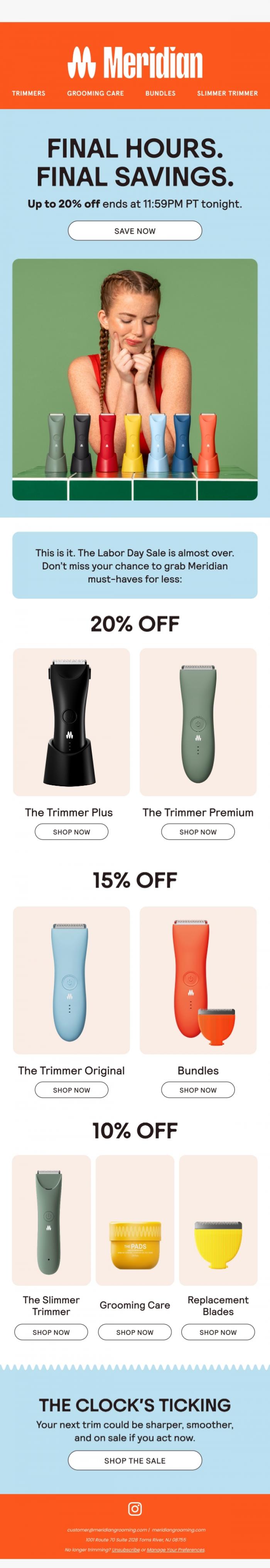 Email Design Inspiration from Meridian, Labor Day Savings End TONIGHT! 🚨