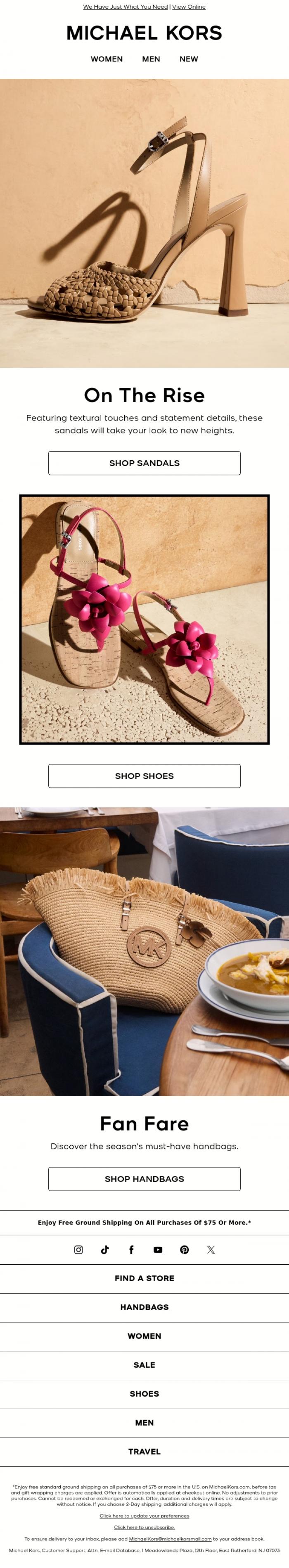 Email Design Inspiration from Michael Kors, Higher Temps Call For New Sandals