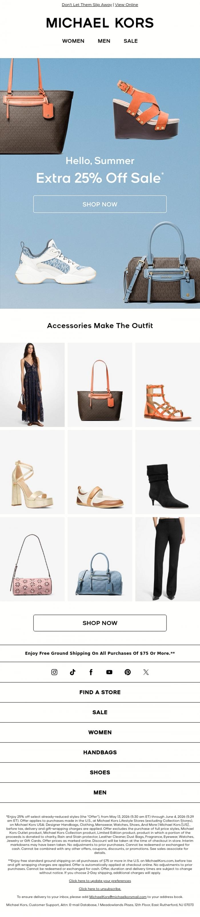 Email Design Inspiration from Michael Kors, You're Getting An Extra 25% Off