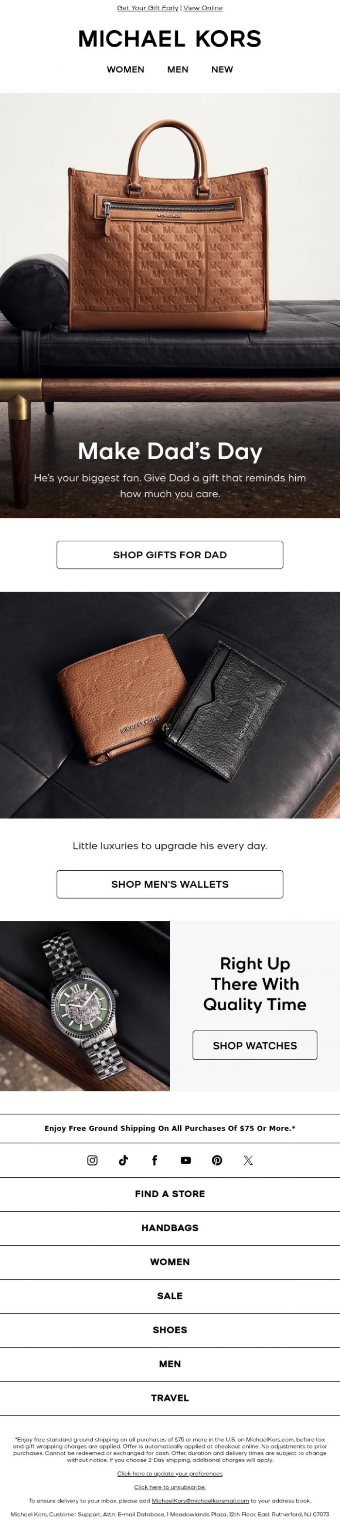Email Design Inspiration from Michael Kors, Father's Day Is Around The Corner