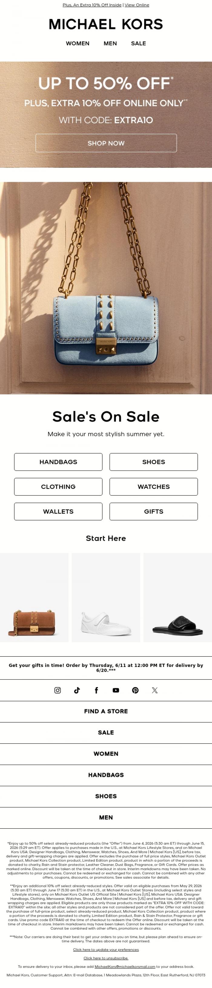 Email Design Inspiration from Michael Kors, Sale's On Sale: You've Got Up To 50% Off