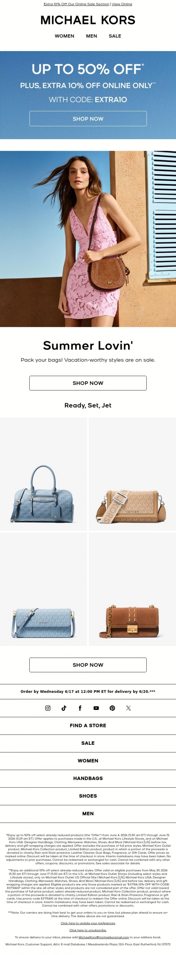 Email Design Inspiration from Michael Kors, Summer Surprise: Even More Savings
