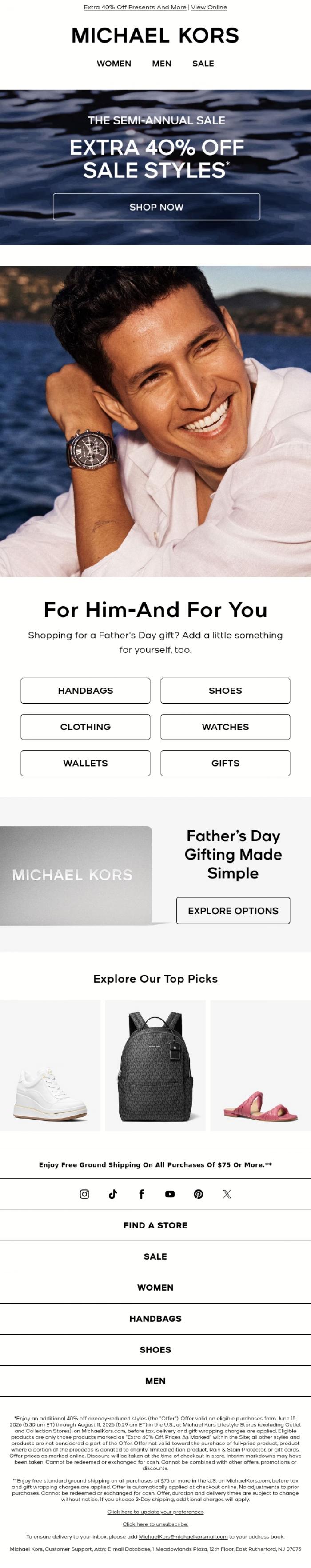 Email Design Inspiration from Michael Kors, Celebrate Father's Day With These