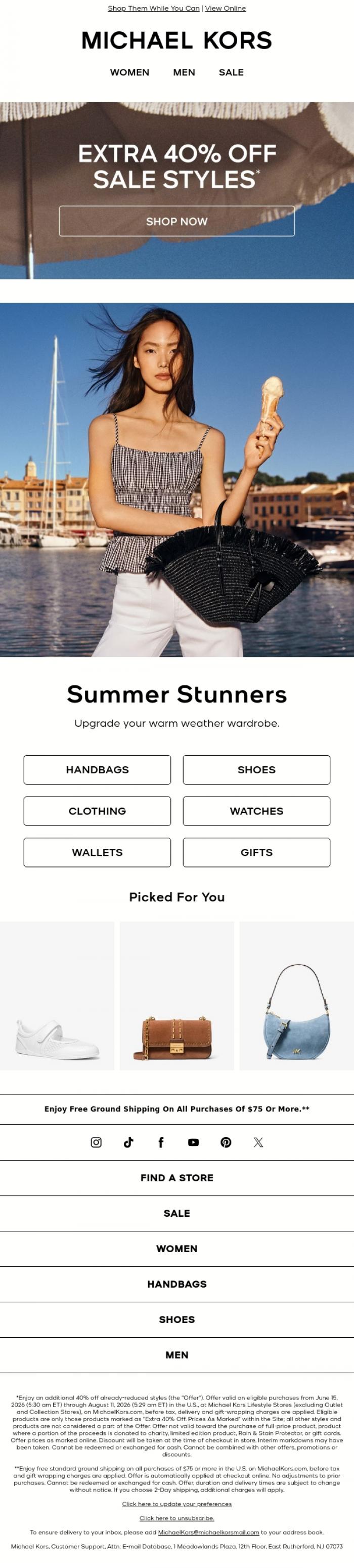 Email Design Inspiration from Michael Kors, These Summer Styles Are An Extra 40% Off