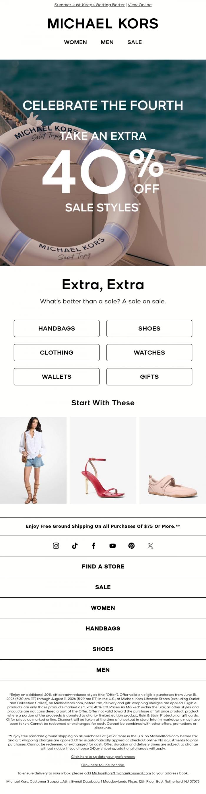 Email Design Inspiration from Michael Kors, Save An Extra 40% During Our Semi-Annual Sale