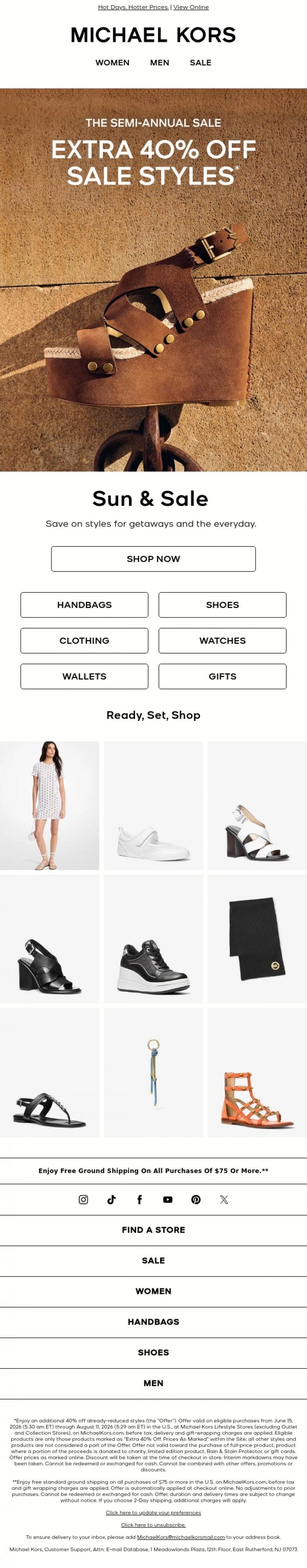 Email Design Inspiration from Michael Kors, Sunny-Day Styles Are Now An Extra 40% Off