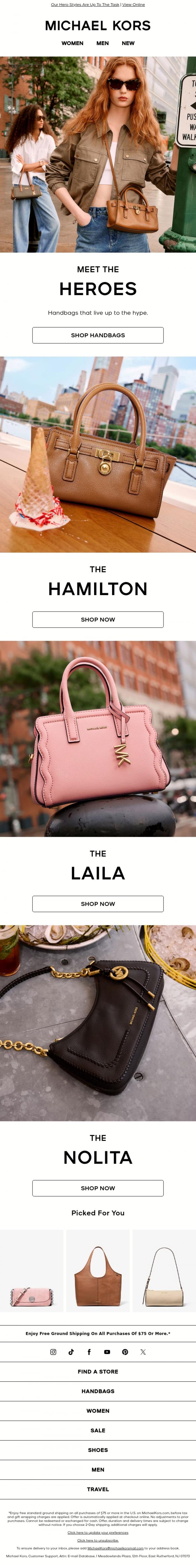Email Design Inspiration from Michael Kors, Need A New Go-To Handbag? Start Here