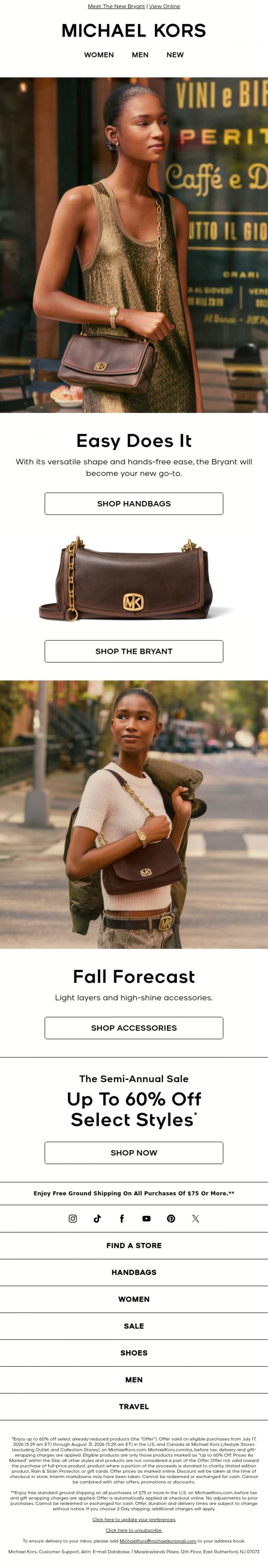 Email Design Inspiration from Michael Kors, The Bag That Goes With Everything