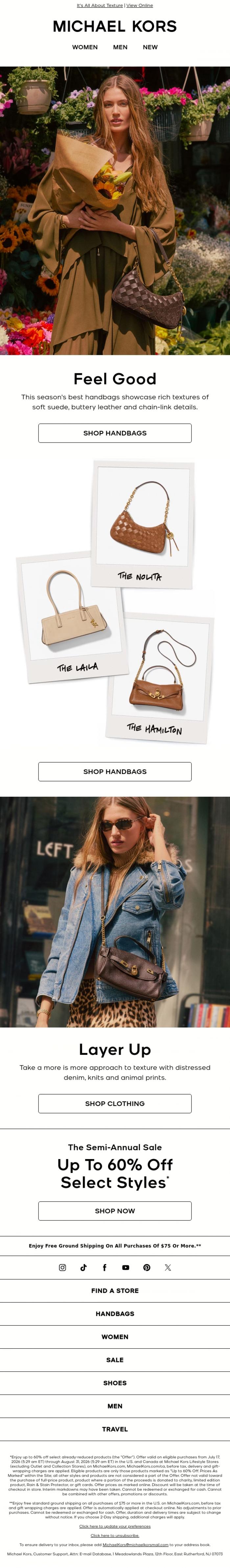 Email Design Inspiration from Michael Kors, Call These Your Feel-Good Accessories