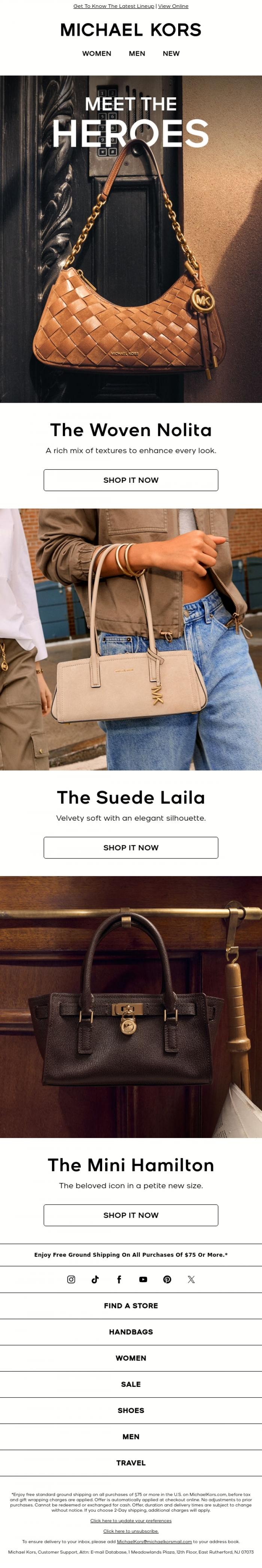 Email Design Inspiration from Michael Kors, Your Hero Handbags, Refreshed