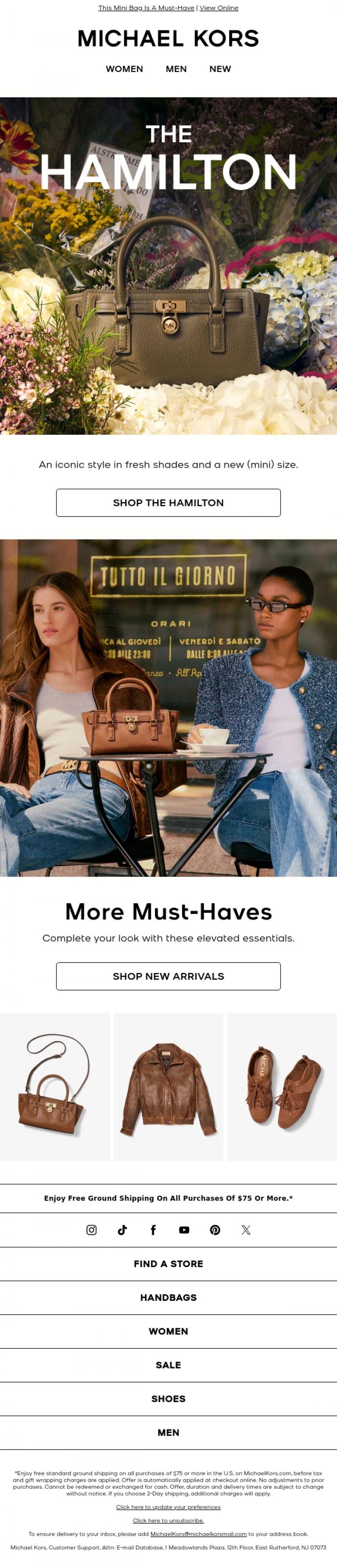 Email Design Inspiration from Michael Kors, Have You Heard? A New Hamilton Has Landed