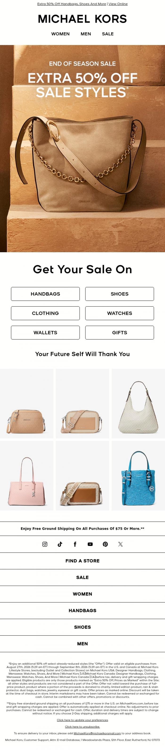Email Design Inspiration from Michael Kors, This Sale Is Too Good To Pass Up
