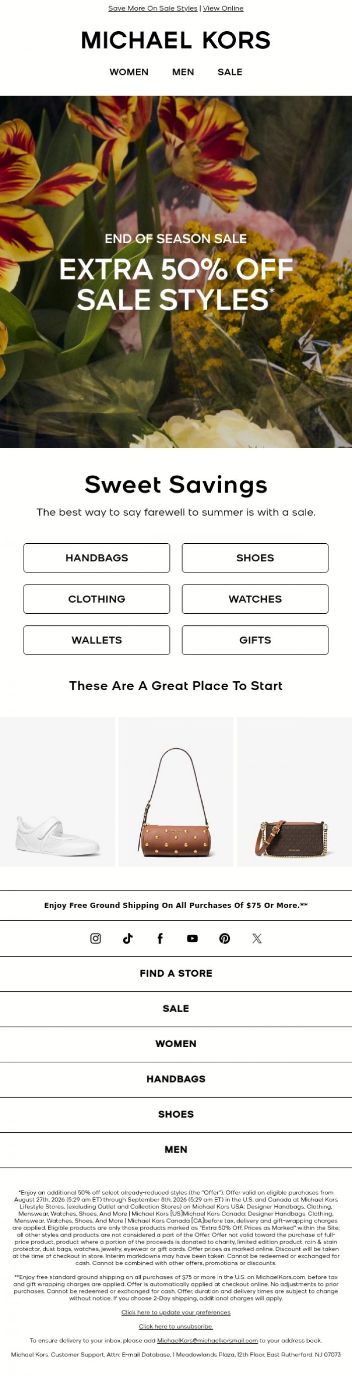 Email Design Inspiration from Michael Kors, Yes, Really-These Are An Extra 50% Off
