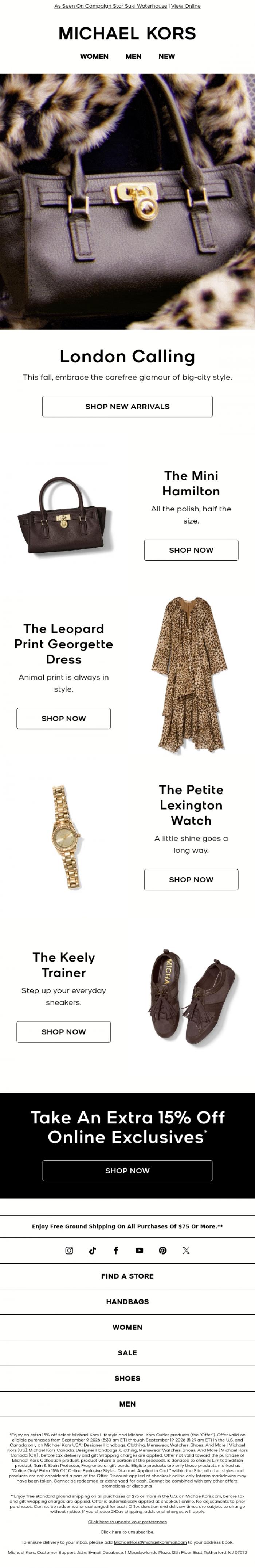 Email Design Inspiration from Michael Kors, Big City Style: Introducing New Arrivals For Fall 2026