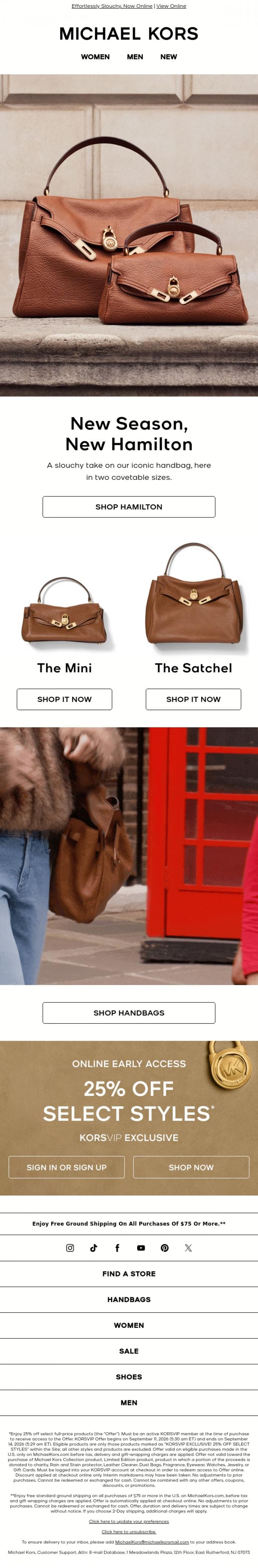 Email Design Inspiration from Michael Kors, A Relaxed New Take On Our Iconic Hamilton Bag