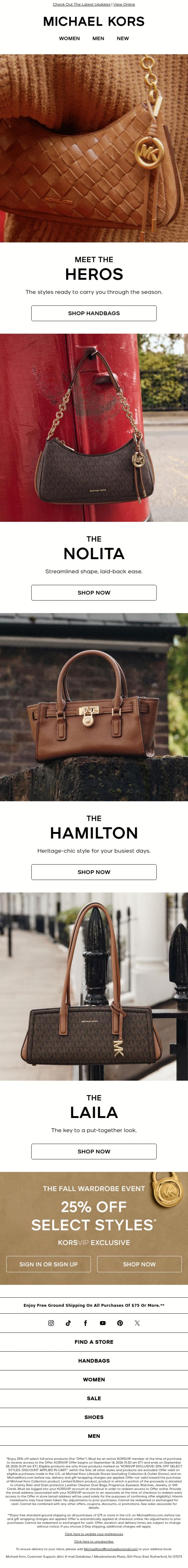 Email Design Inspiration from Michael Kors, We Refreshed Our Most Loved Hero Handbags