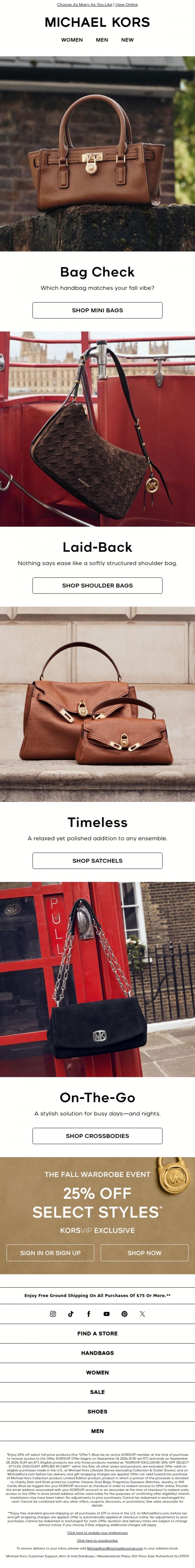 Email Design Inspiration from Michael Kors, Which Handbag Matches Your Fall Vibe?