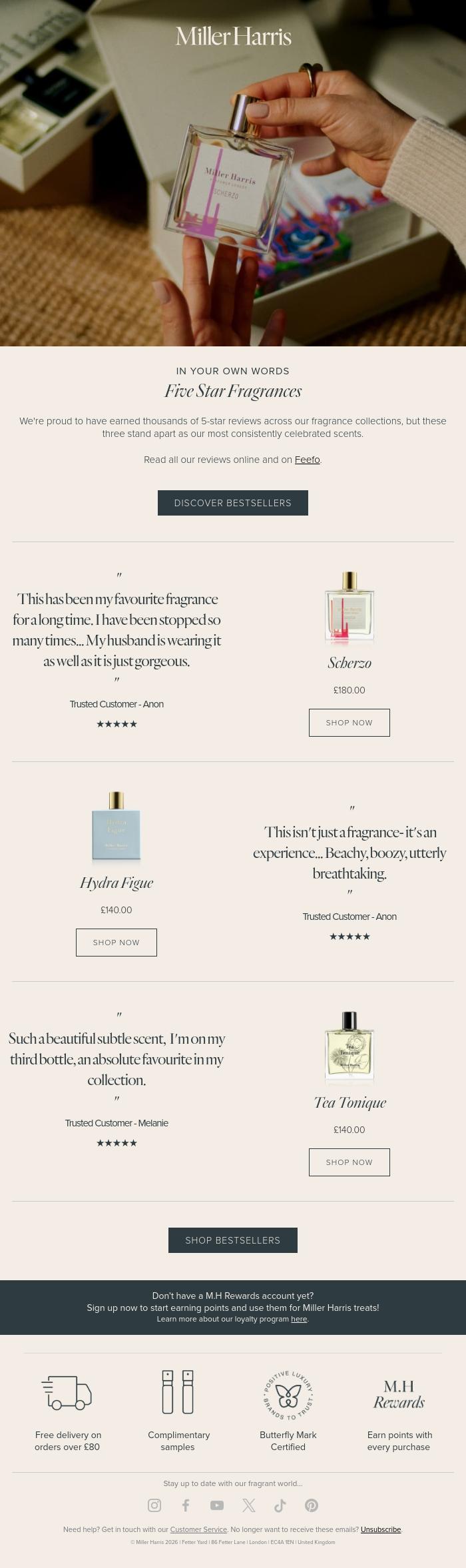 Email Design Inspiration from Miller Harris, Discover our highest-rated fragrances