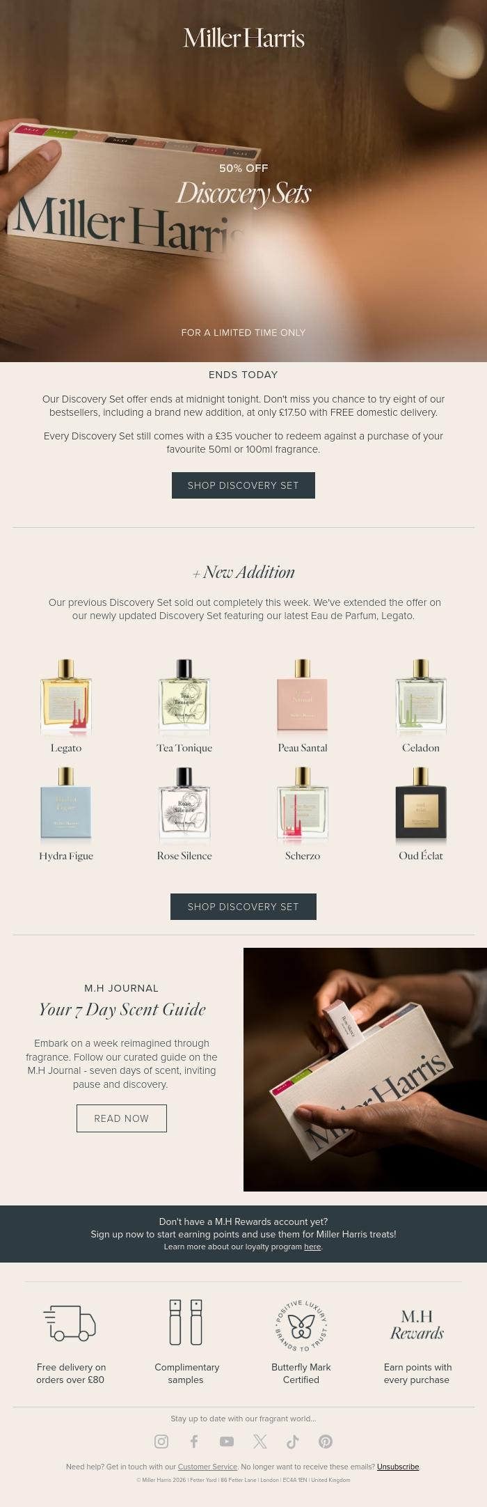 Email Design Inspiration from Miller Harris, Ends Today: 50% Off Discovery Sets
