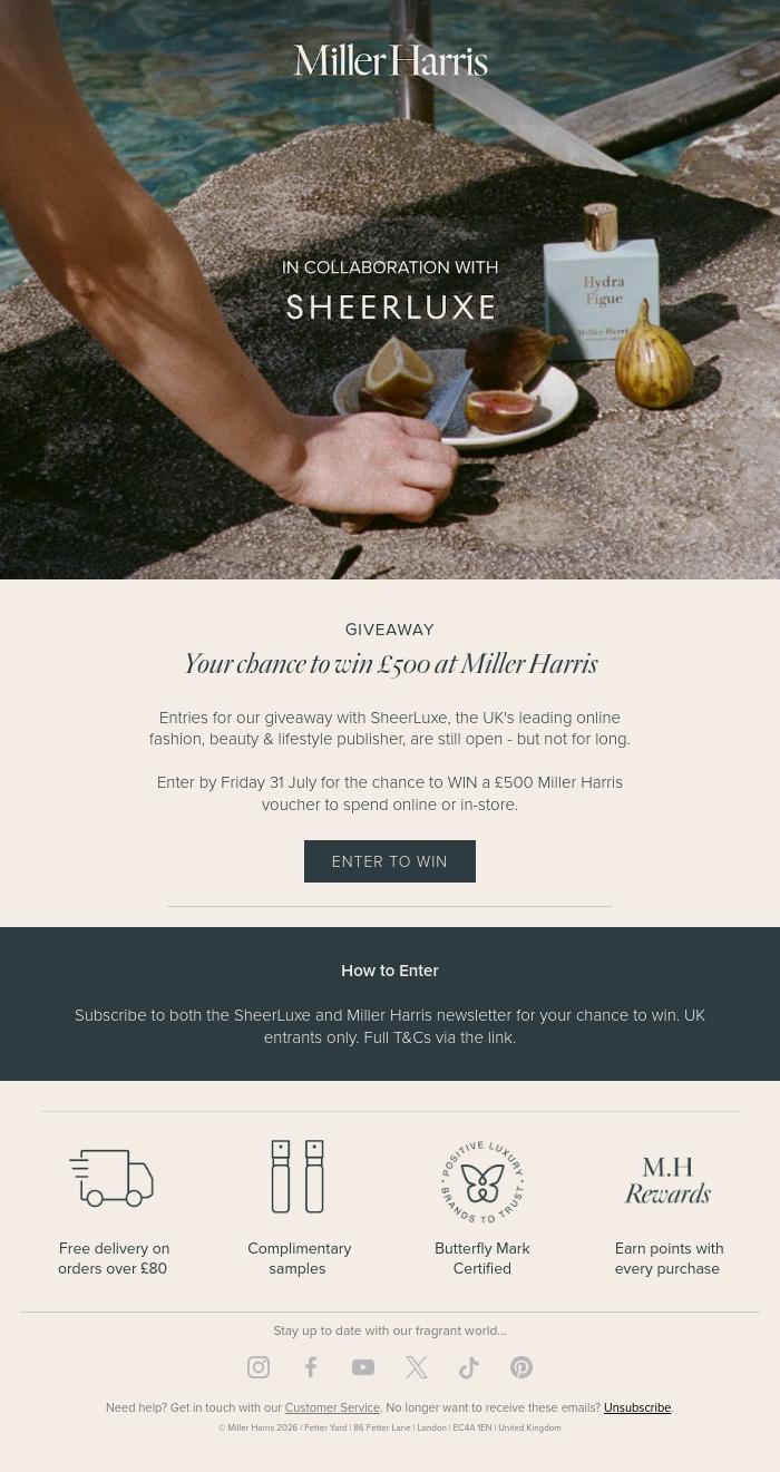 Email Design Inspiration from Miller Harris, GIVEAWAY - SheerLuxe x Miller Harris