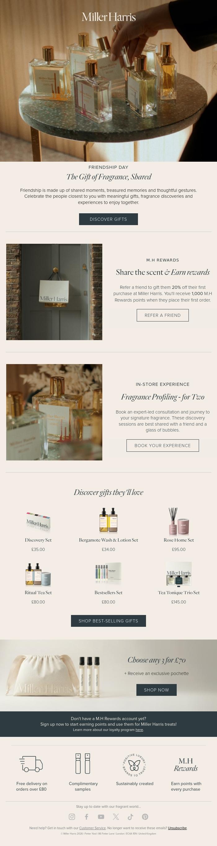 Email Design Inspiration from Miller Harris, To Friendship & Fragrance