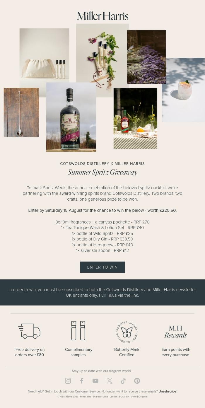 Email Design Inspiration from Miller Harris, Summer Spritz Giveaway